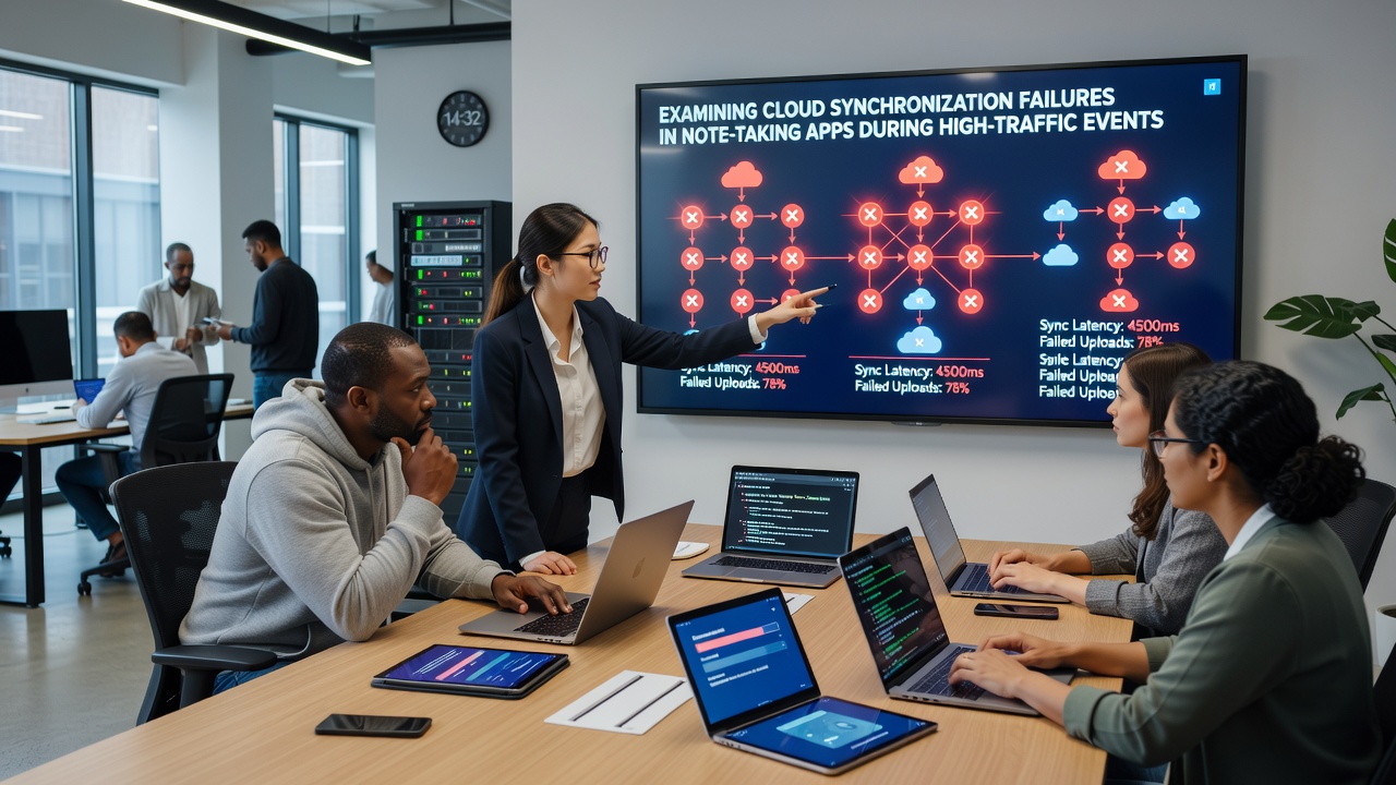 Dashboard displaying synchronization error rates and server load metrics during a simulated high-traffic event